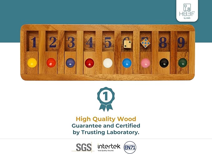BSIRI Shut The Box Board Games with Math Kids Player Wooden Box of Brain Teaser Puzzles for Family Educational and Get Fun on Game to Teach Kids to Count on Math