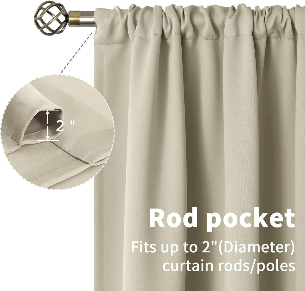 BGment Short Blackout Curtains 36 Inches Length for Basement Kitchen - Rod Pocket Thermal Insulated Room Darkening Window Drapes for Bathroom Camper, Light Camel, 2 Panels, 42 x 36 Inch