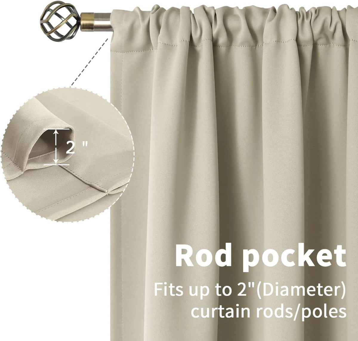 BGment Short Blackout Curtains 36 Inches Length for Basement Kitchen - Rod Pocket Thermal Insulated Room Darkening Window Drapes for Bathroom Camper, Light Camel, 2 Panels, 42 x 36 Inch
