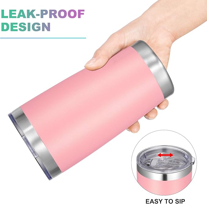 VEGOND 20oz Tumbler with Lid and Straw Stainless Steel Tumbler Cup Bulk Vacuum Insulated Double Wall Travel Coffee Mug Powder Coated Coffee Cup(Pink 6 Pack