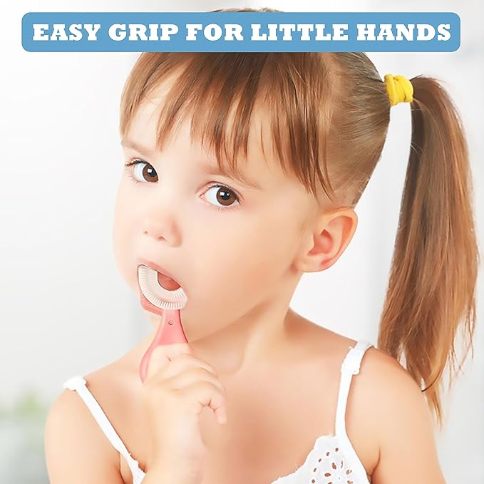 U-Shaped Toothbrush Kids (2 PCS), 360° Oral Teeth Cleaning Design, Toddler with Food Grade Soft Silicone Brush Head, Manual Whole Mouth for Age 2-6