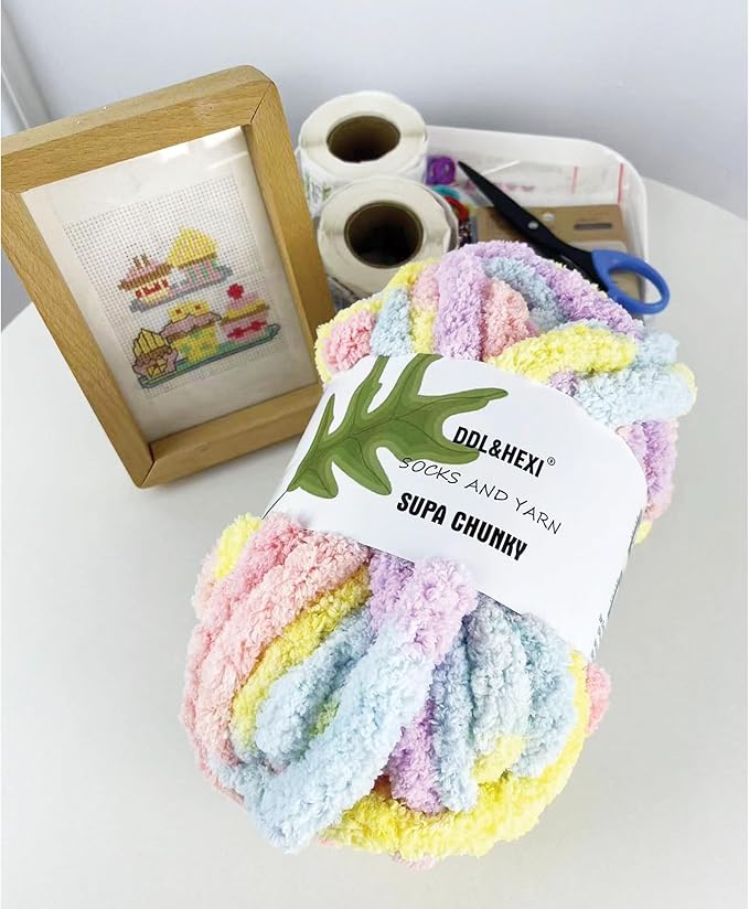 DDL&HEXI 4 Pack Super Chenille Chunky Yarn for Hand Knit, Blanket Making Kit, Jumbo Knitting, 4x8oz (226g) per Bag, Soft Polyester for Crochet, Knitting, and DIY Projects (203-4)
