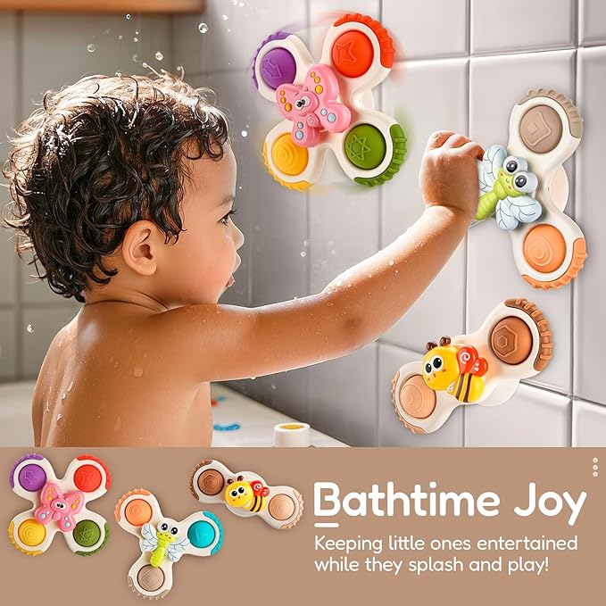 ALASOU 3PCS Pop Suction Cup Spinner Toys for 1 Year Old Boy Girl|Novelty Spinning Tops Toddler Toys Age 1-2|Sensory Baby Bath Toy for Toddlers 1-3|12 18 Months Boy Birthday Gift for Infant
