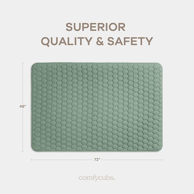 Comfy Cubs Rectangle Kids Play Mat - Medium 48 x 72 inches Soft Quilted Baby Floor Mat with Non-Slip Bottom - Plush Design for Toddlers Playtime and Relaxation - Comfortable and Durable - Fern