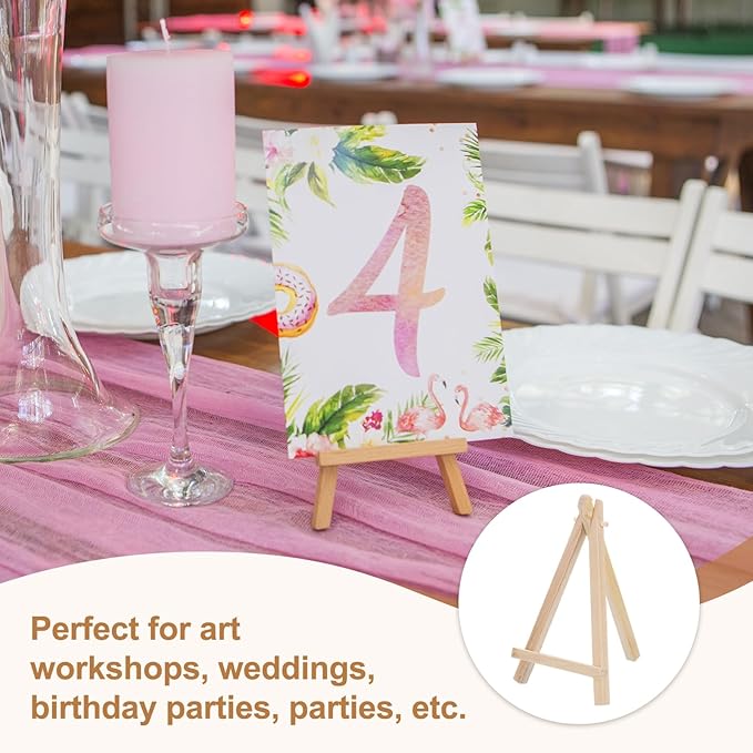 MECCANIXITY Mini Wood Display Easels, 6.3"x3.5"A-Frame Painting Tabletop Easels Holder Stand for Artists Beginners Displaying Small Canvases Art Photos Business Cards(Pack of 12, Wood Color)