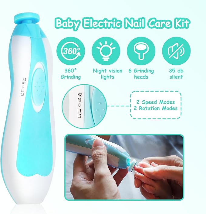 Baby Healthcare and Grooming Kit, 28 in 1 Portable Baby Essentials Kit Electric Nail Trimmer Set with Gas Relief Hair Brush Comb Nasal Aspirator for Newborn Boys Girls (Green)