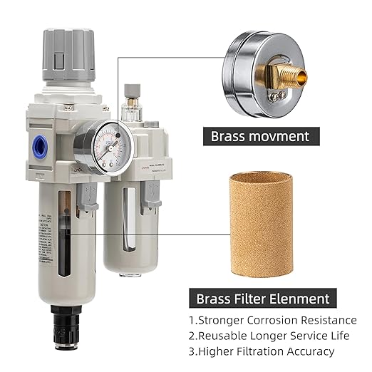 Air Pressure Regulator with Pressure Gauge(0-150PSI),Water Separator for Air Compressor Auto Drain 3/8 Air Line NPT Threaded Interface
