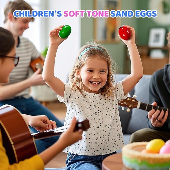 6 Pack Wooden Percussion Musical Shaker, Toddlers Stocking Stuffers 1-3 Year Old, Christmas Stocking Stuffers, Eggs Shakers Christmas Eggs Montessori Toys for Kids Boys Girls