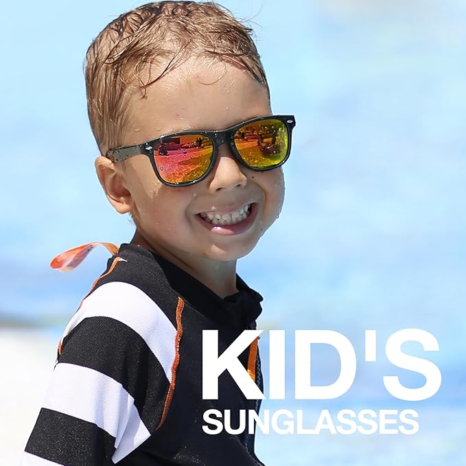 RIVBOS Kids Sunglasses Polarized UV Protection Flexible Rubber Glasses Shades with Strap for Boys Girls RBK004
