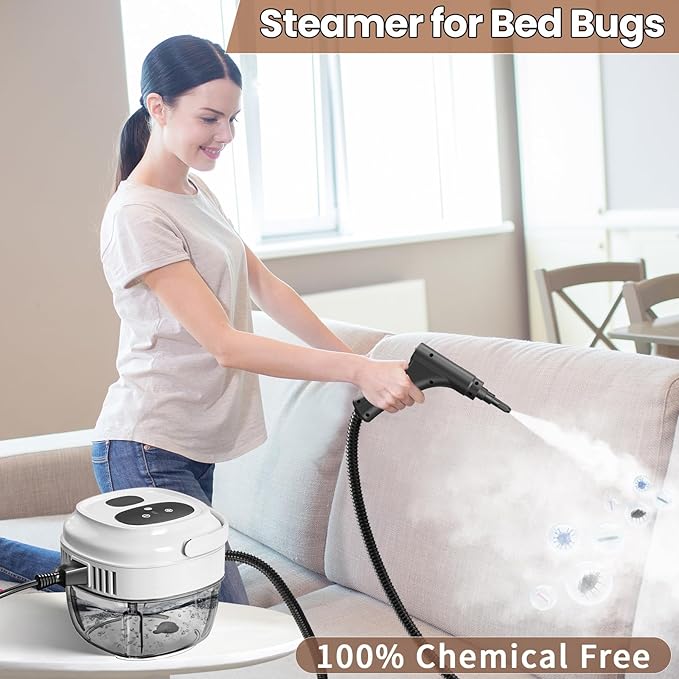 Handheld Steam Cleaner for Home, 2500W High Temperature Pressurized Machine, 1.7L Water Tank, Handle-controlled Steam Output, Portable Cleaning Steamer for Car, Bed Bugs, Furniture, Grout (White)