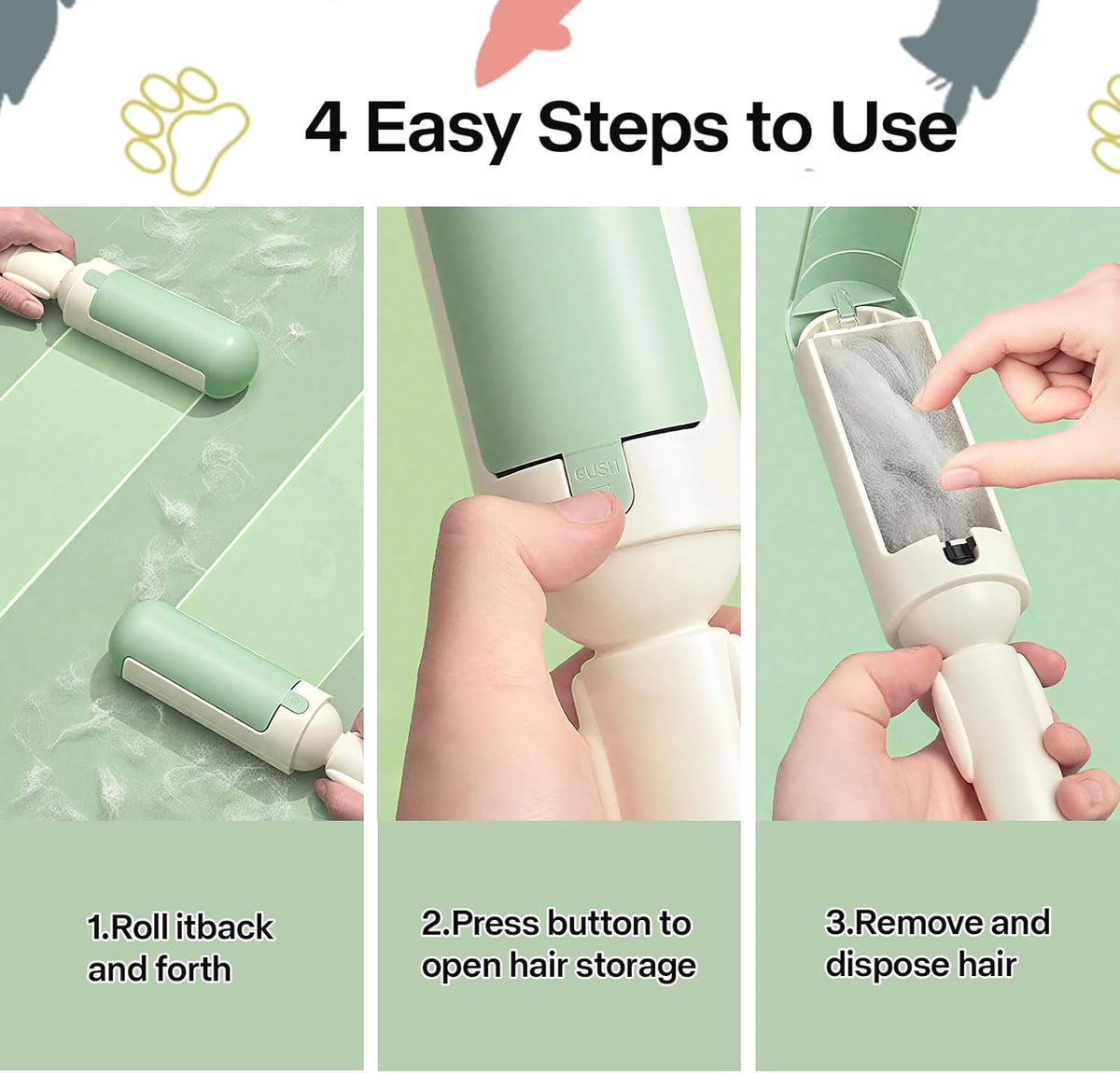 PAKEWAY 2 Pack Pet Hair Removal Tool, Reusable Dog & Cat Fur Remover with Comfy Non-Slip Handle, Portable Lint Roller with Self-Cleaning Base for Couch, Car Seat, Carpet, Bedding