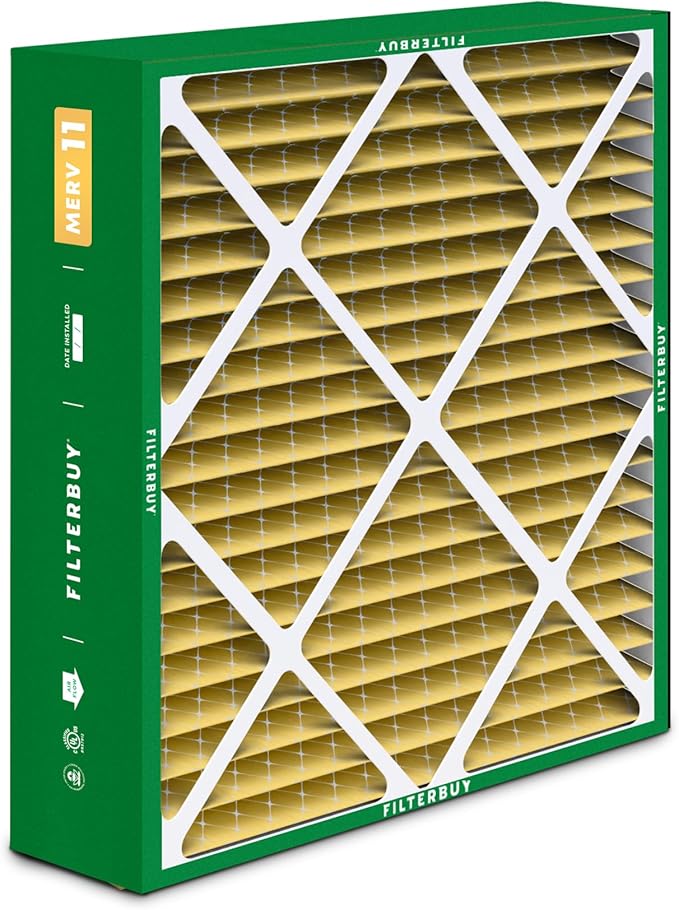 Filterbuy 20x25x5 Air Filter MERV 11 Superior Pet & Allergy Defense (4-Pack), Pleated HVAC AC Furnace Filters for Amana, Coleman, Goodman, Maytag, York, and More (Actual Size: 20.19 x 25.31 x 5.25)