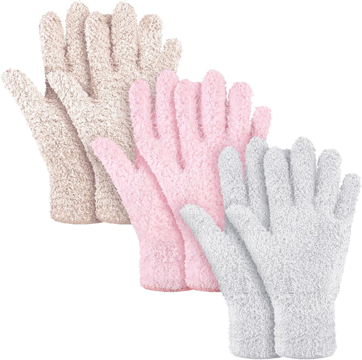 Patelai 3 Pairs Microfiber Plant Dusting Gloves Leaf Cleaning Gloves for Indoor Plants, Blinds, Furniture, House(Large,Pink, Nude, White)