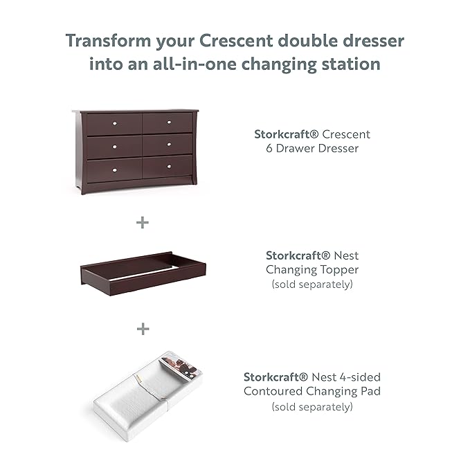 Storkcraft Crescent 6 Drawer Bedroom Dresser (Espresso) – GREENGUARD Gold Certified Dresser for Kids Bedroom