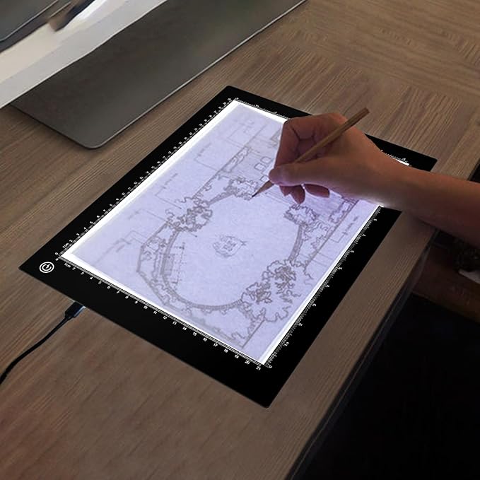 Light Box Drawing Pad A4, Tracing Board with Type-C Charge Cable and Brightness Adjustable for Artists, AnimationDrawing, Sketching, Animation, X-ray Viewing (A4-PS)