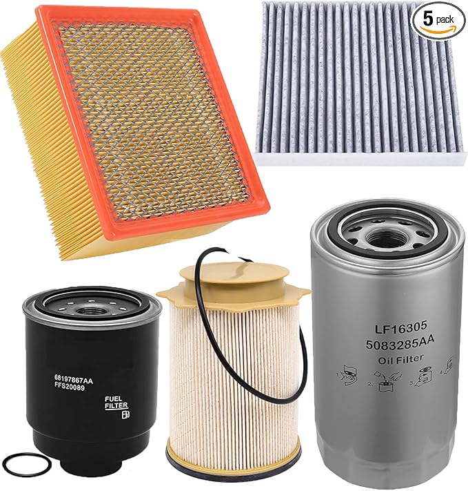6.7 Cummins Diesel Filters Kit Compatible with 2013-2018 Ram 2500 3500 4500 5500 6.7L Cummins Diesel Oil Fue Engine Cabin Air Separator Filtration 5083285AA 53034051AB 68406048AA 68157291AA 68197867AA