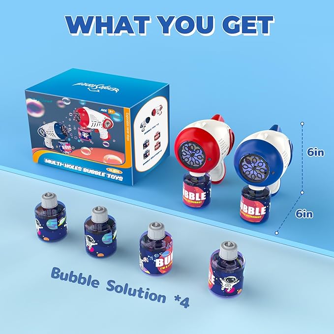 EagleStone Bubble Guns for Kids 4-8, 2 Pack Light-Up Automatic Bubble Gun Blasters with 4 Solution, Bubble Machine for Toddlers, Outdoor Summer Toy, Easter Gifts, Birthday Wedding Party Favors