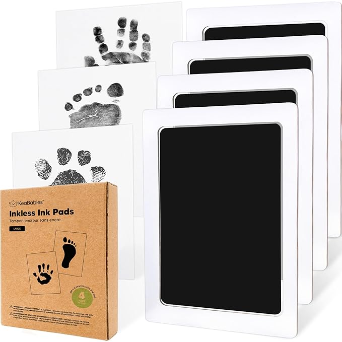 4-Pack Inkless Baby Hand and Footprint Kit - Mess Free Ink Pad for Newborn Keepsake, Dog Nose & Paw Print Kit, Clean Touch Ink Pad for Baby Hand & Footprints, Ideal New Mom Gifts (Jet Black, L)