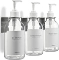 MaisoNovo Shampoo and Conditioner Dispenser - Shower Soap Dispenser Wall Mounted - 16.9 fl oz Set of 3 Clear Plastic Bottles White Pump - Shampoo Dispenser, Shower Dispenser 3 Chamber No Drill