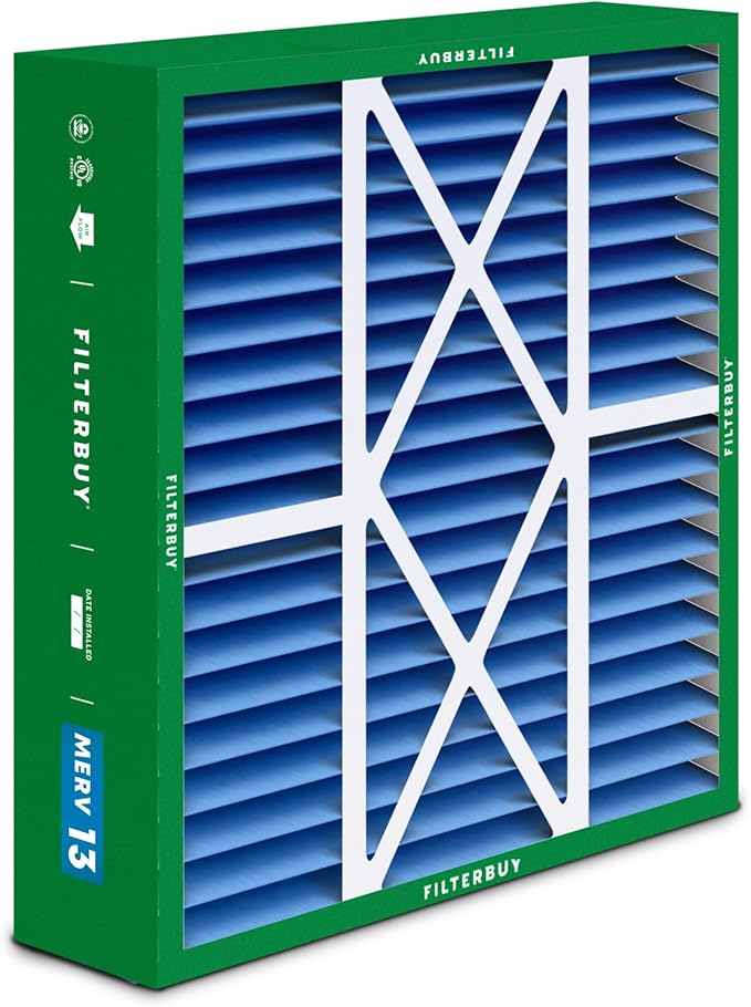 Filterbuy 20x22x5 Air Filter MERV 13 Optimal Smoke & Allergy Defense (1-Pack), Pleated HVAC AC Furnace Filters for Amana, Goodman, Nordyne, and Five Seasons (Actual Size: 19.50 x 21.94 x 5.25)