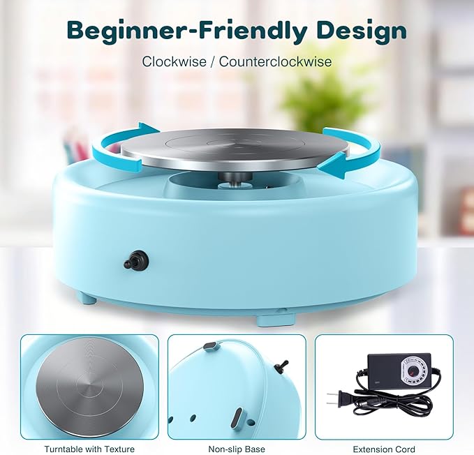 Alldeer Mini Pottery Wheel Machine - 6" Upgraded Clay Wheel for Beginners & Kids, 75W Motor, Adjustable Speed, Low Noise Ceramic Making Kit with 18PCS Sculpting Tools, Ideal for Home DIY