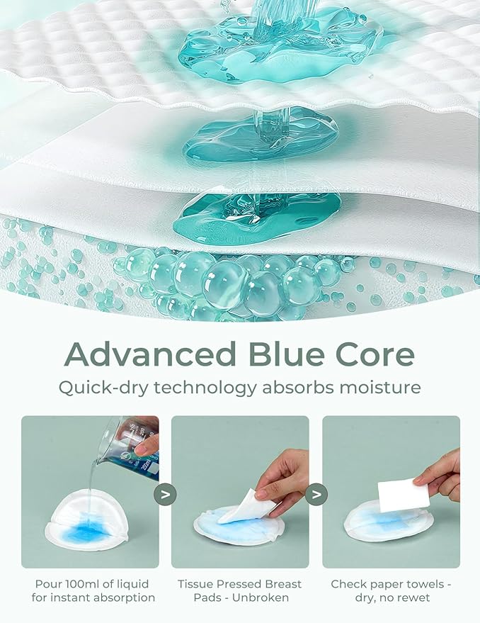 Momcozy Bamboo Disposable Nursing Pads, Advanced Blue Core for Ultra-Absorbent, Leakproof & 3D Design, Biodegradable for Sensitive Skin, Individually Wrapped, 120 Count