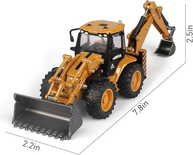 duturpo 1/50 Scale Metal Diecast Backhoe Loader Toy, Metal Play Construction Vehicles Trucks Toy for Boys