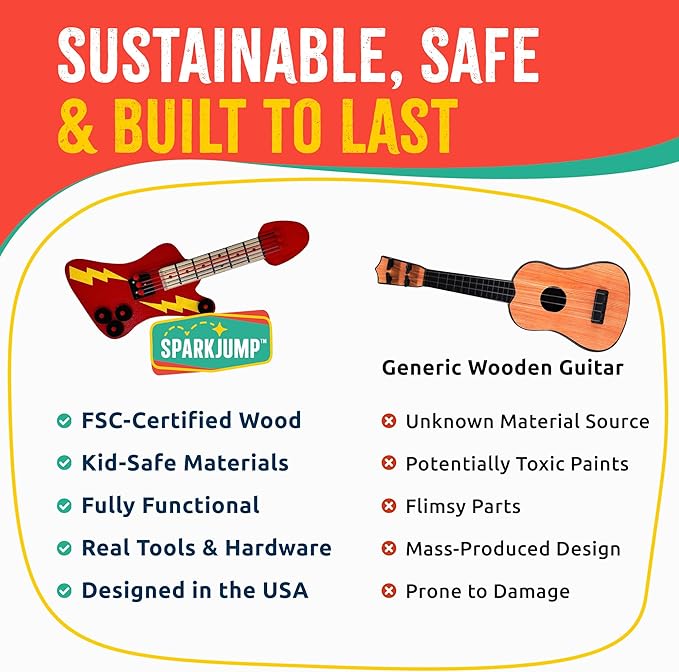 DIY Wood Building Kits, STEM Woodworking Kit for Kids, Creative Fun Craft Projects, Great Gift for Boys & Girls (Wooden Guitar, 1-Pack)