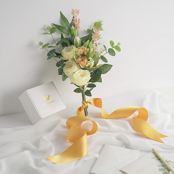 HUIHUANG Old Gold Satin Ribbon - 2 inch Wide Double Face Gold Silk Like for Wedding, Crafts, Gift Wrapping, Christmas Decor, Bows - 25 Yards/Roll