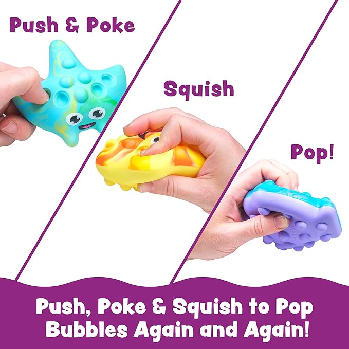 Tub Works® Tub Poppers™ Popping Kids & Toddler Bath Toys, 3 Pack | Push, Poke, Squish & Pop it Fidget Toys for The Bathtub | Irresistible Bubbles with Satisfying 'Pops' | Multi Sensory Kids Bath Toys