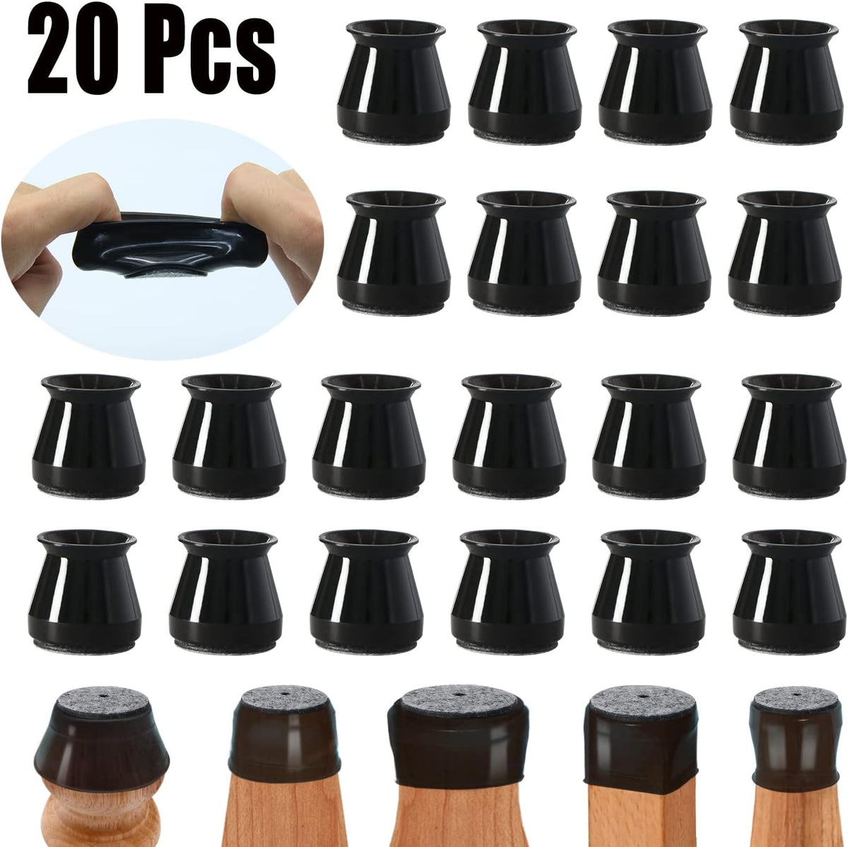 BUMACO 20Pcs Chair Leg Floor Protectors Chair Leg Protectors for Hardwood Floors Silicone Pads Covers to Protect Floors Black-20 Pcs Universal S(15/16" to 1-5/16")