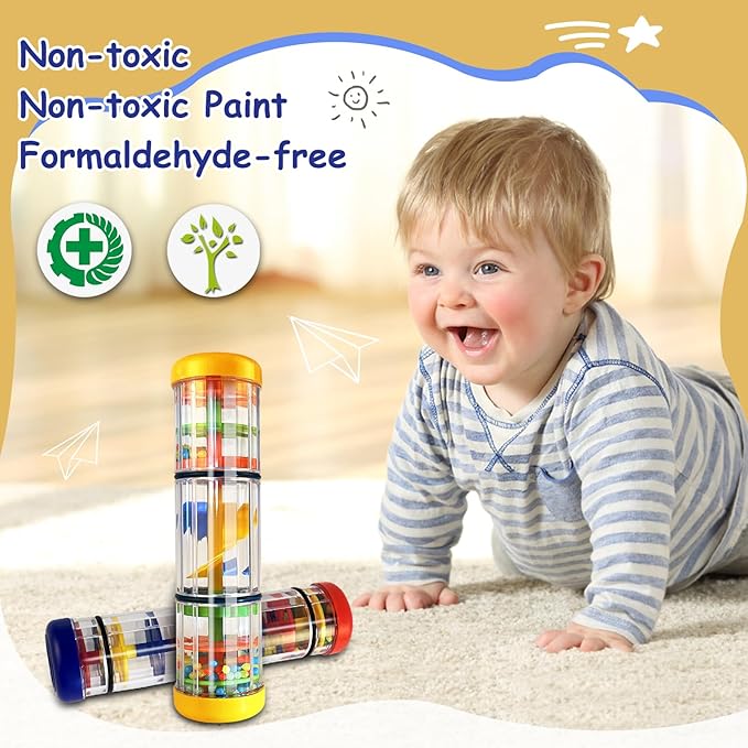 LOOIKOOS Rainmaker Rain Stick Musical Instrument for Babies,Baby Rattle Shaker Sensory Developmental Toy,Raindrops Music Instrument Toddler Musical Toys for Kids