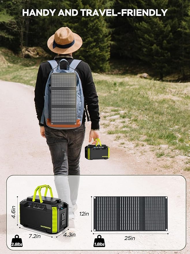 MARBERO Solar Generator 150W Peak 150Wh Portable Power Station with Solar Panel Included Camping Power Supply with AC Outlet DC USB Ports for Outdoor RV Fishing Emergency