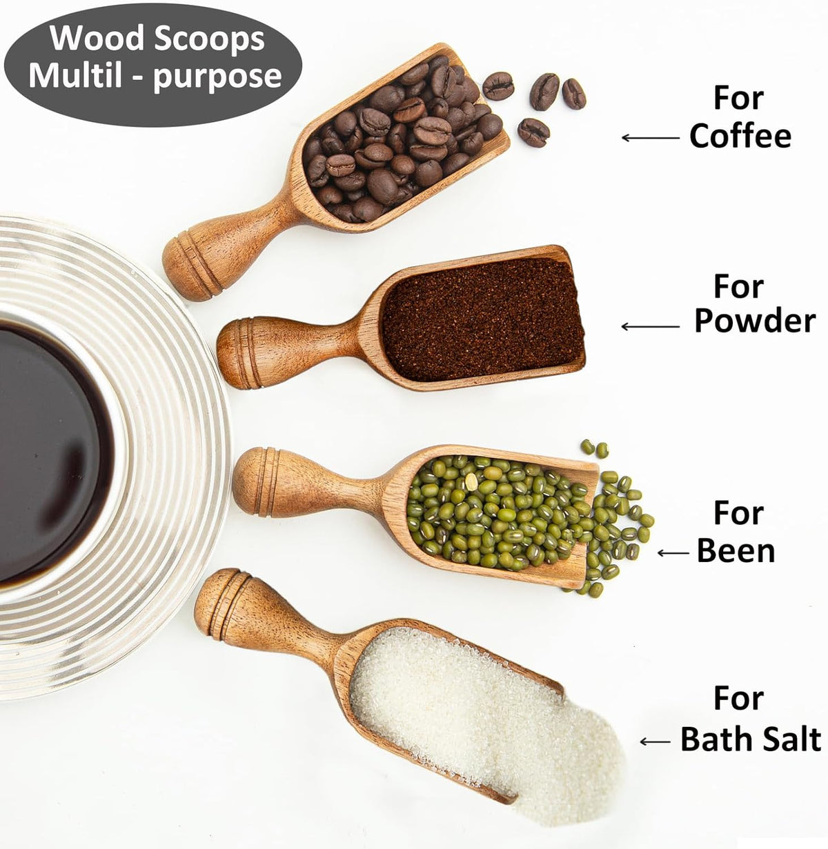 Wooden Scoops for Canisters 3PCS Acacia Wooden Scoop for Jars Small Wood Scoops for Canisters Wooden Scoop for Ground Coffee Scoop for Seasoning Bath Salt Laundry Shovel-Multipurpose