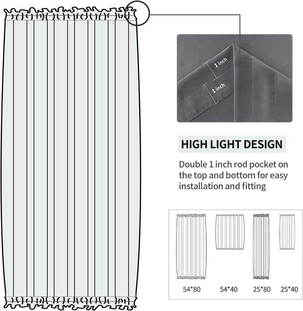 DWCN French Door Curtains – Rod Pocket Thermal Blackout Curtain for Doors with Glass Window, Kitchen and Patio Doors for Privacy, 25 X 80 Inches Long, 1 Curtain Panel with Tieback, Dark Grey