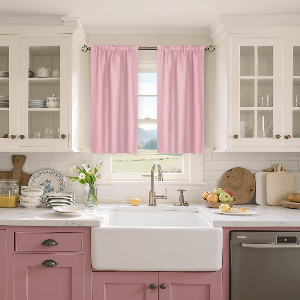 BGment Baby Pink Room Darkening Curtains 45 Inches Long for Short Window - Small Thermal Insulated with Rod Pocket Privacy for Cafe Kithchen Bathroom Girl Bedroom, 34 x 45 Inch, 2 Panels