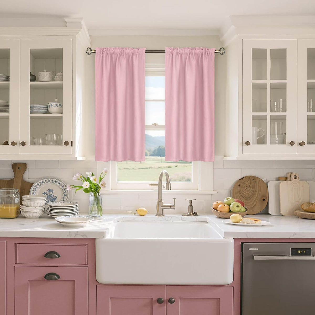 BGment Baby Pink Room Darkening Curtains 45 Inches Long for Short Window - Small Thermal Insulated with Rod Pocket Privacy for Cafe Kithchen Bathroom Girl Bedroom, 34 x 45 Inch, 2 Panels