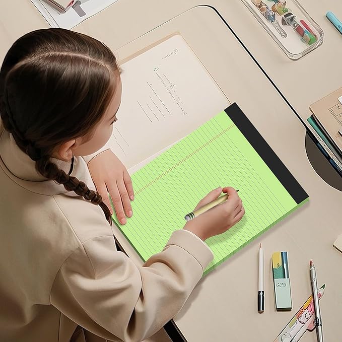 300 Sheets Green Legal Pads 8.5 x 11 College Ruled Paper 6-Pack Note Pads Narrow Ruled 50 Sheets per Notepad Perforated Writing Pad Durable Sturdy Back 8x11 Pads of Paper