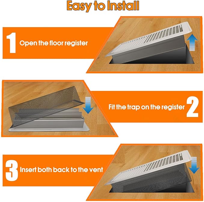Floor Register Vent Cover Filter Net, 4"x10" Air Vent Screen Mesh Covers Catcher Filter Hoods for Home Floor Registers Vent Filters, Black (4 Packs)