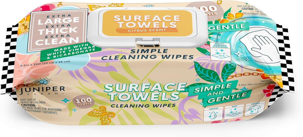 Single Surface Cleaning Wipes Bleach Free, Thick & Large Dispose, All-Purpose Cleaner for Bathroom, Kitchen, Office, 100 Count Soft Flow, Biodegradable, Citrus Scent
