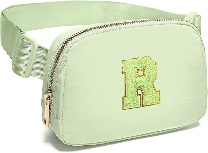 Gitus Gifts for 8 9 10 11 12 Year Old Girls Belt Bag Fanny Pack Crossbody Bags with Initial Letter Patch Cute Stuff Birthday Gifts for Teen Girls Women Personalized Trend Stuff (Light Green-R)