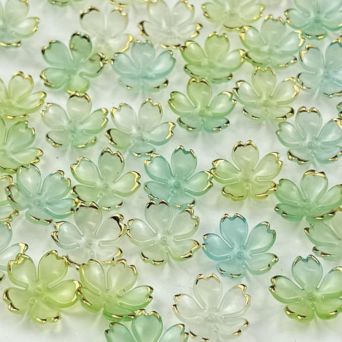 100pcs Acrylic Flower Beads, 19mm Cherry Blossom Plastic Gradient Flower Spacer Beads for DIY Crafts Bracelet Necklace Earrings Jewelry Making(Blue Green)