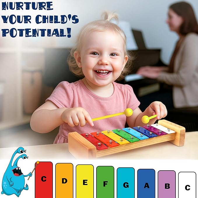 MINIARTIS Xylophone for Kids and Toddlers | 8 Notes Colorful Wooden Xylophone with Mallets and 15 Music Songbook | Kids Musical Instrument Educational Montessori Toys