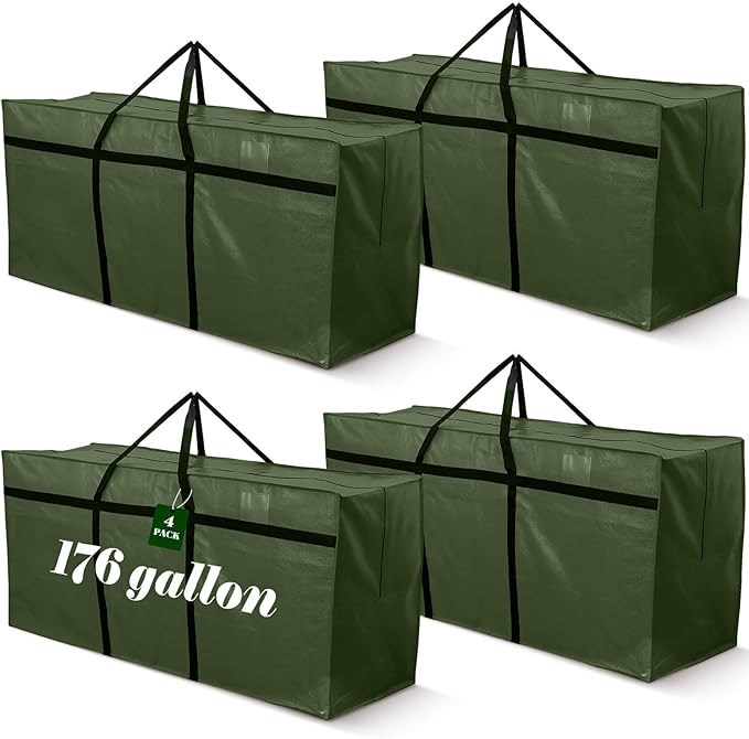 4 Pcs 176 Gallon Large Moving Bags with Zipper and Handles Foldable Storage Duffle Bags Heavy Duty Extra Large Totes for College Dorm Travel Clothes Blankets Bedding Moving (Green)