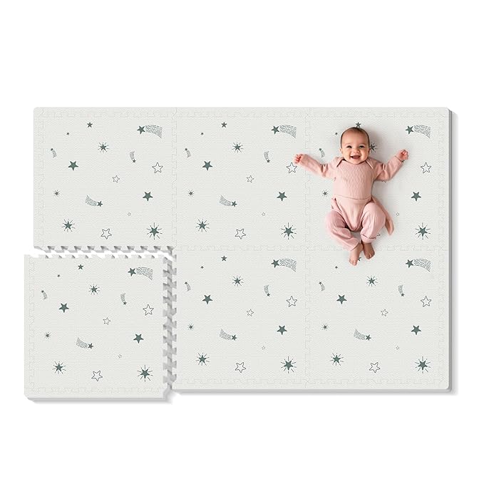 Baby Foam Play Mat, PIGLOG 72”x48” Floor Mats for Kids, Baby Crawling Mat with Interlocking Floor Tiles, Toddler Playmats for Indoor and Outdoor, Easy to Clean Playroom Foam Mats, Pentagram