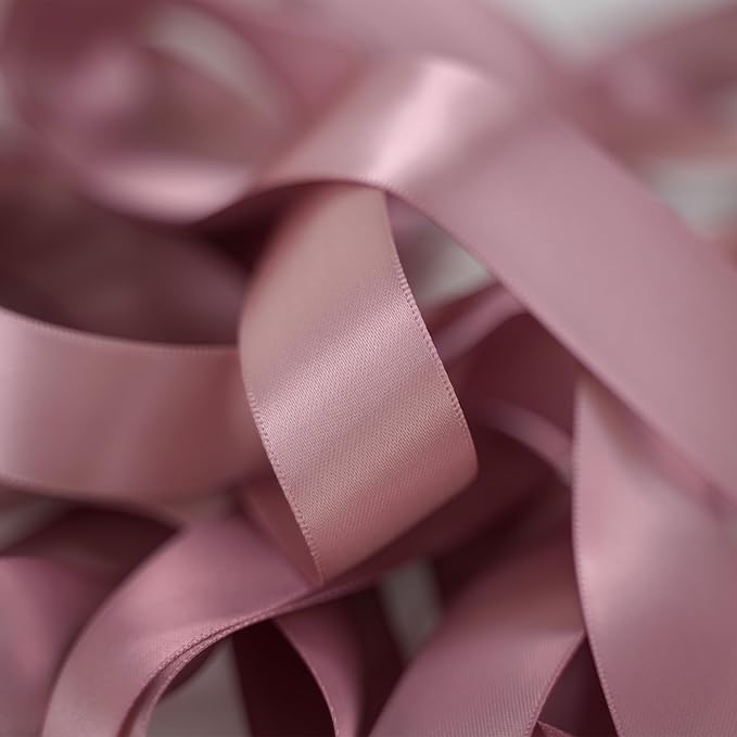 HUIHUANG Mauve Satin Ribbon 1 inch Dusty Rose Ribbon 50 Yards Double Face Silk Satin Ribbon for Wedding Decor Crafts Gift Wrapping Bows Bridal Floral Bouquet Invitation Card Birthday Party