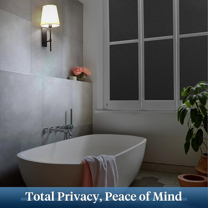 Haton Blackout Window Film, Frosted Privacy Cover for Glass, Sun Light Blocking Black Out Window Tint, Static Cling Room Darkening Heat Control Shades for Home Day and Night, Black 23.6" x 78.7"