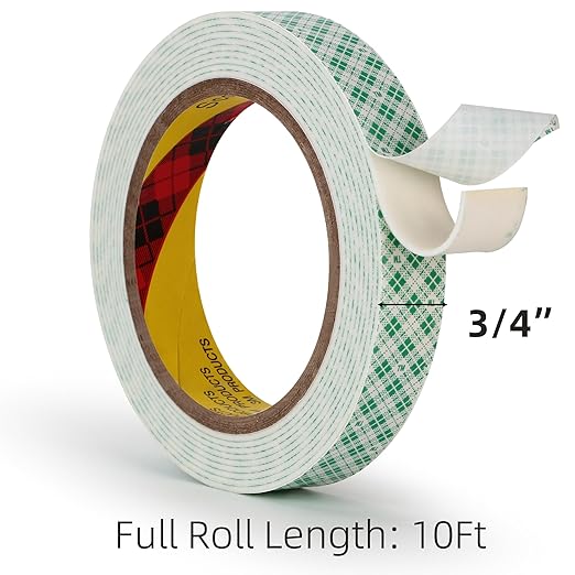 3M Double Sided Foam Tape 0.75" x 10Ft 1 Pack White Double Coated Urethane Adhesion Polyurethane Tape for Bonding Attaching Mounting Interior Signage Nameplates DIY Card