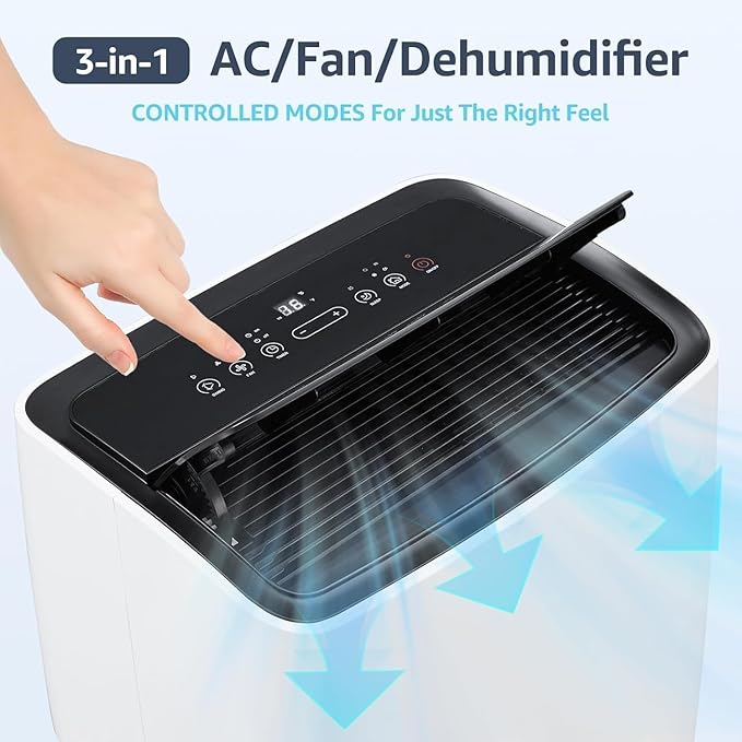 Portable Air Conditioners, 12000 BTU Portable AC for Rooms Up to 550 Sq.Ft. 3-In-1 Portable AC with Fast Cooling, Dehumidifier & Three Speed Fan, 24H Timer/Remote Control/Ultra Quiet, Black Top