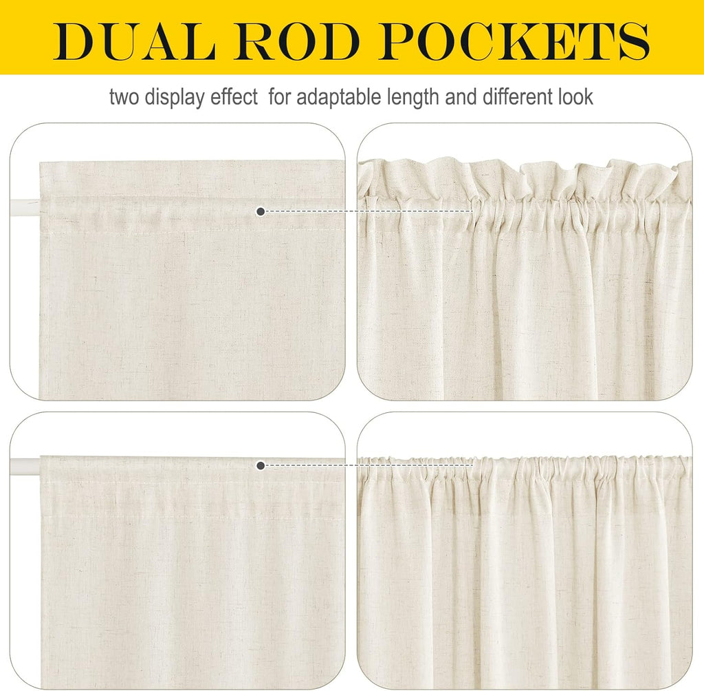 NICETOWN Linen Curtain for French Doors, Privacy Kitchen Window Coverings Shades for Front Back Door, Light Filtering Rod Pocket Shades for Living Room, W36 x L80 Inches, 1 PC, Natural
